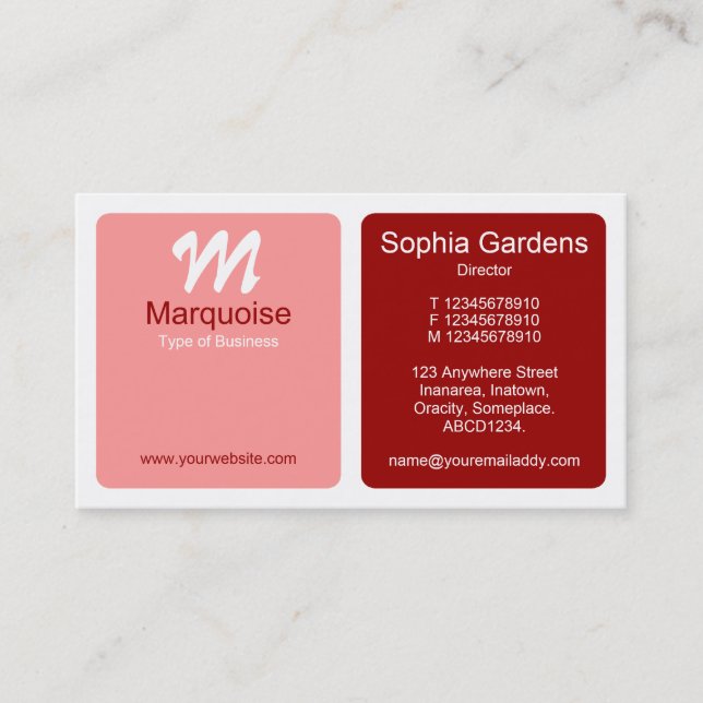 Panels - Maroon, Warm Pink, and White Business Card (Front)