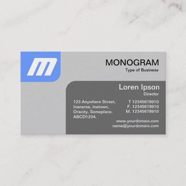 Panels MonoGram - Baby Blue and Gray Business Card (Front)