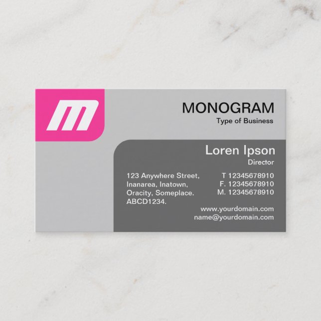 Panels MonoGram - Hot Pink and Gray Business Card (Front)
