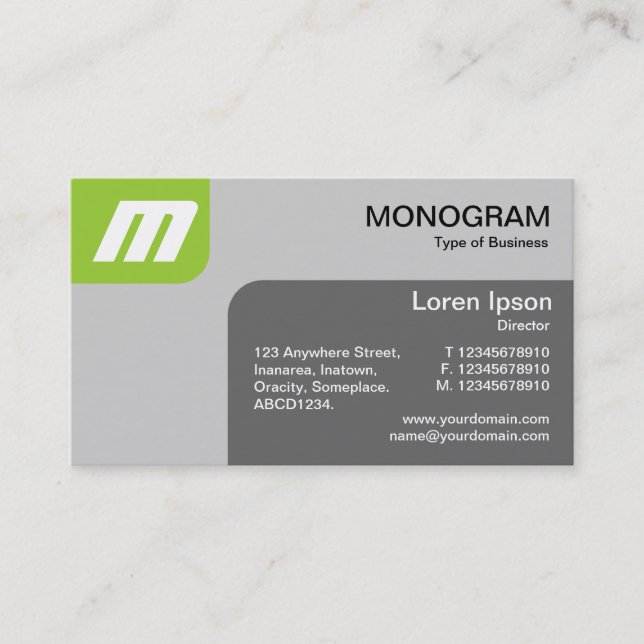 Panels MonoGram - Martian Green and Gray Business Card (Front)