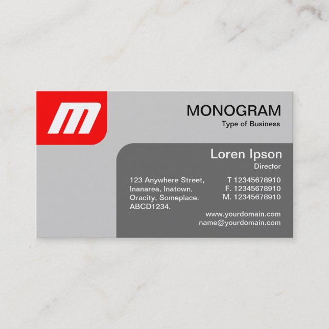 Panels MonoGram - Red and Gray Business Card (Front)