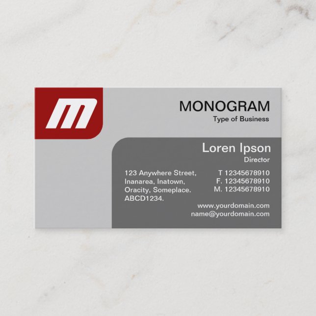 Panels MonoGram - Ruby and Gray Business Card (Front)