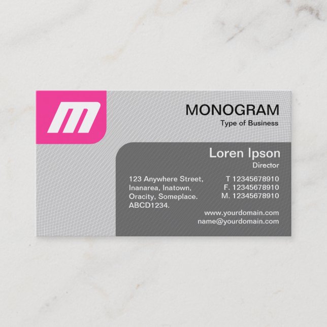 Panels MonoGram v2 - Hot Pink and Gray Business Card (Front)