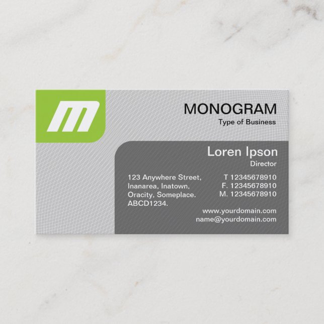 Panels MonoGram v2 - Martian Green and Gray Business Card (Front)