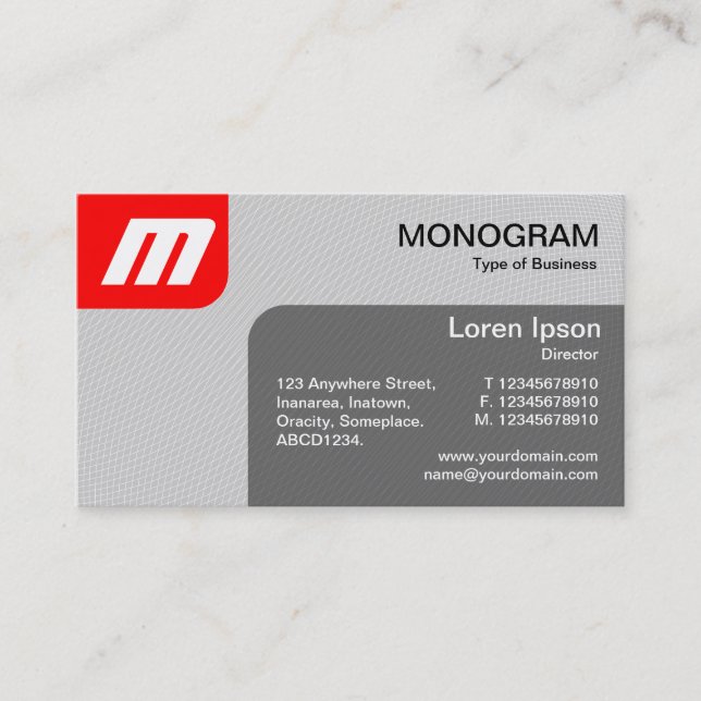 Panels MonoGram v2 - Red and Gray Business Card (Front)