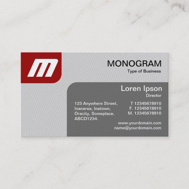 Panels MonoGram v2 - Ruby and Gray Business Card (Front)
