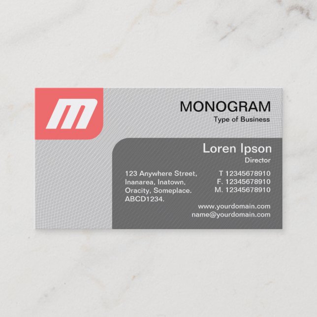 Panels MonoGram v2 - Tropical Pink and Gray Business Card (Front)