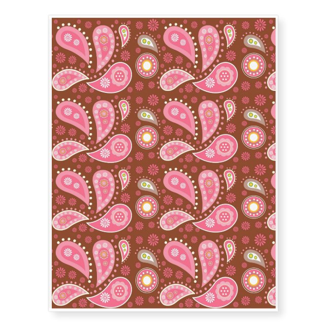Panels of Pink Paisley Temporary Tattoos (Front)