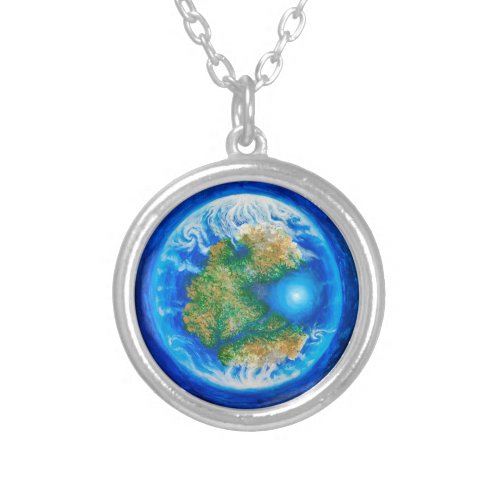 Pangaea and the Tethys ocean  Silver Plated Necklace