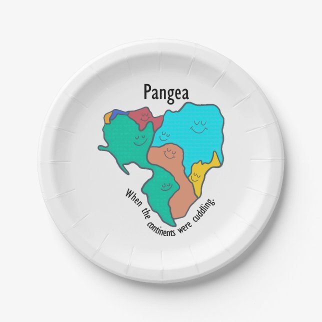 Pangea Continents Cuddling Multicolor Paper Plates (Front)