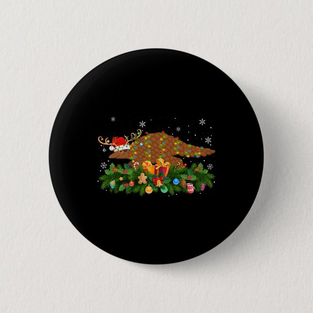 Pangolin Animal Lover Reindeer Santa Hat Pangolin  Button (Front)