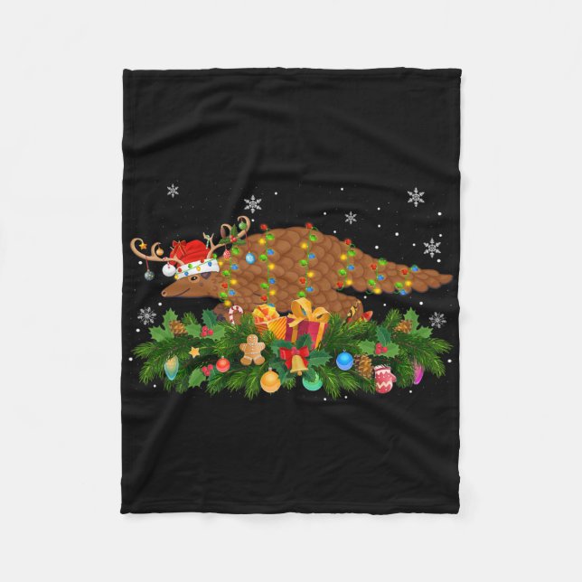 Pangolin Animal Lover Reindeer Santa Hat Pangolin  Fleece Blanket (Front)