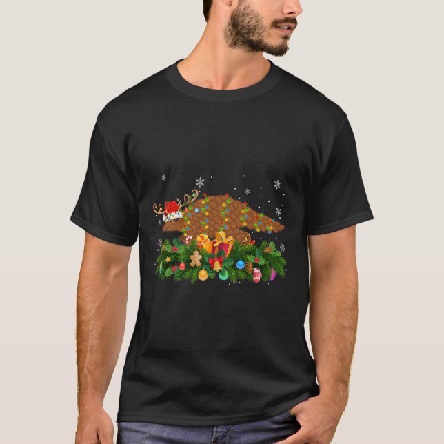 Pangolin Animal Lover Reindeer Santa Hat Pangolin  T-Shirt (Front)