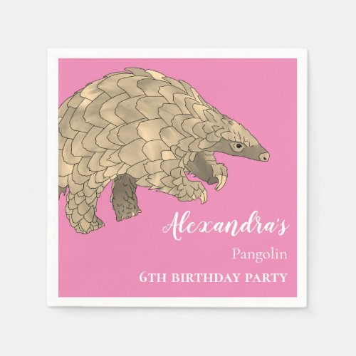 Pangolin Birthday Party Pink Napkins