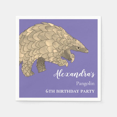 Pangolin Birthday Party Purple Napkins