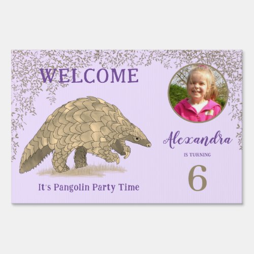 Pangolin Birthday Party Purple Welcome Sign