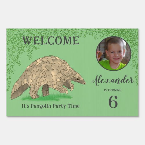 Pangolin Birthday Party Welcome Green Sign