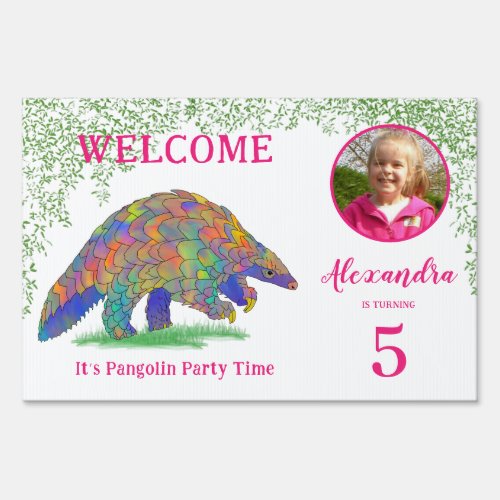 Pangolin Birthday Party Welcome Pink Sign