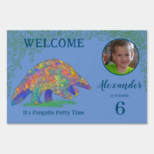 Pangolin Boys Birthday Party Welcome Blue Sign