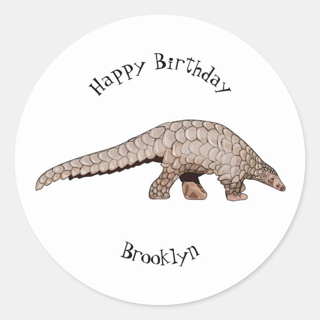 Pangolin cartoon illustration classic round sticker (Front)