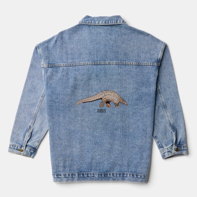 Pangolin cartoon illustration denim jacket (Back)