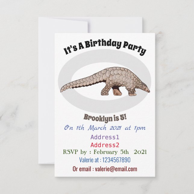 Pangolin cartoon illustration invitation (Front)