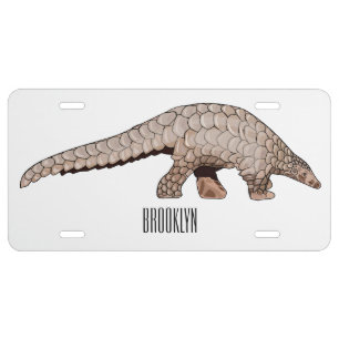 Pangolin cartoon illustration license plate