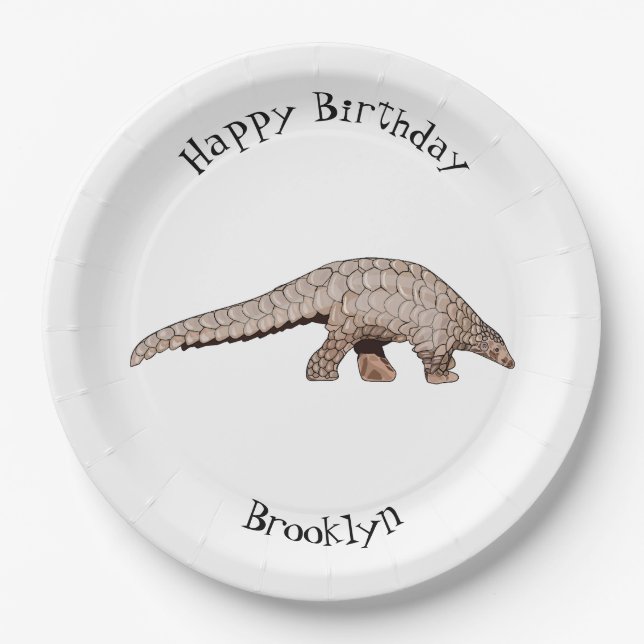 Pangolin cartoon illustration paper plates (Front)