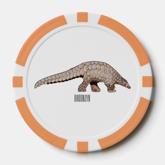 Pangolin cartoon illustration poker chips (Front)