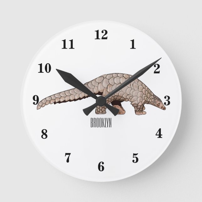 Pangolin cartoon illustration round clock (Front)