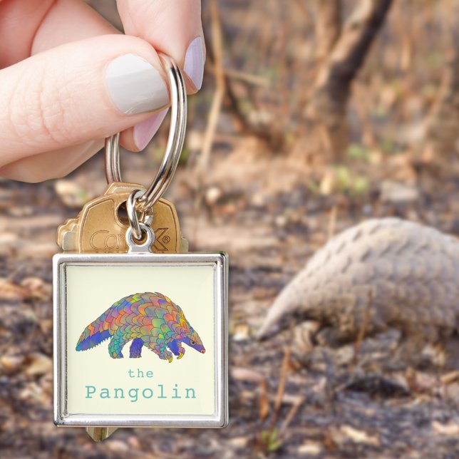 Pangolin Colorful Animal Art Keychain (Cute pangolin colorful animal art watercolor keyring scaly anteater endangered species )