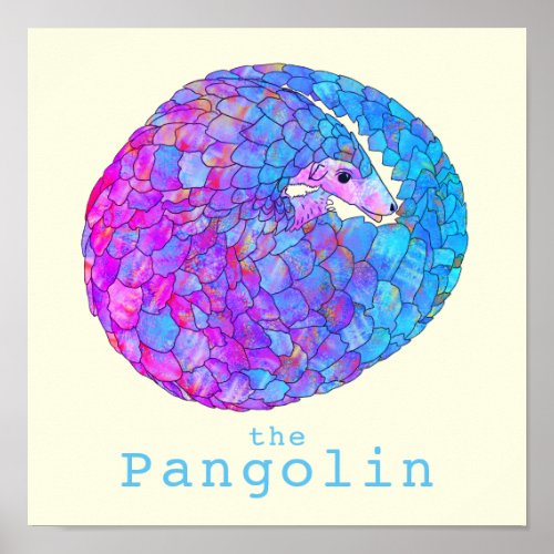 Pangolin Endangered Animal Psychedelic Blue Art Poster