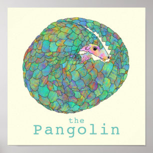 Pangolin Endangered Animal Wildlife Art Green  Poster