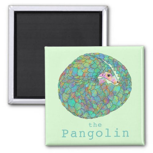 Pangolin Endangered Species Cute Green Animal Art Magnet