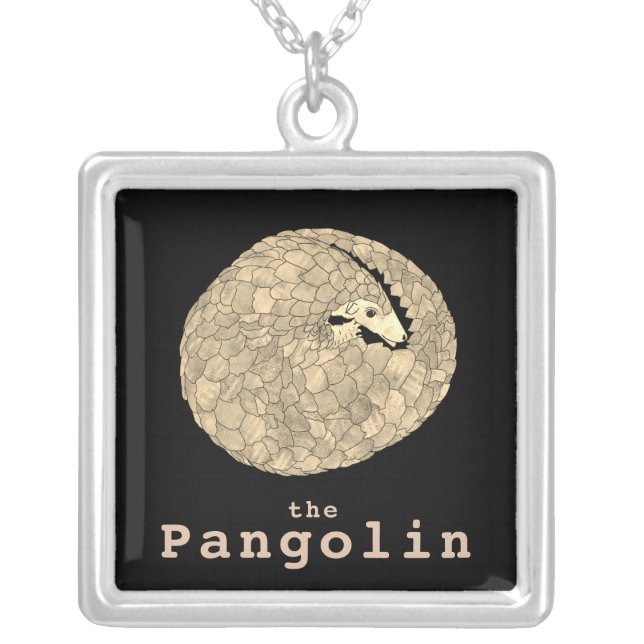 Pangolin Endangered Species Wildlife Animal Art Ke Silver Plated Necklace (Front)