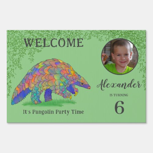 Pangolin Kids Birthday Party Welcome Green Sign