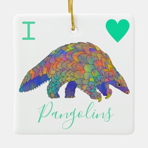 Pangolin love ceramic ornament