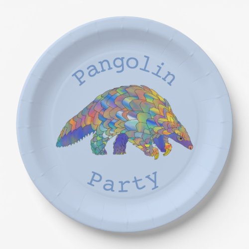 Pangolin Party Endangered Animal Activism Blue Art Paper Plates
