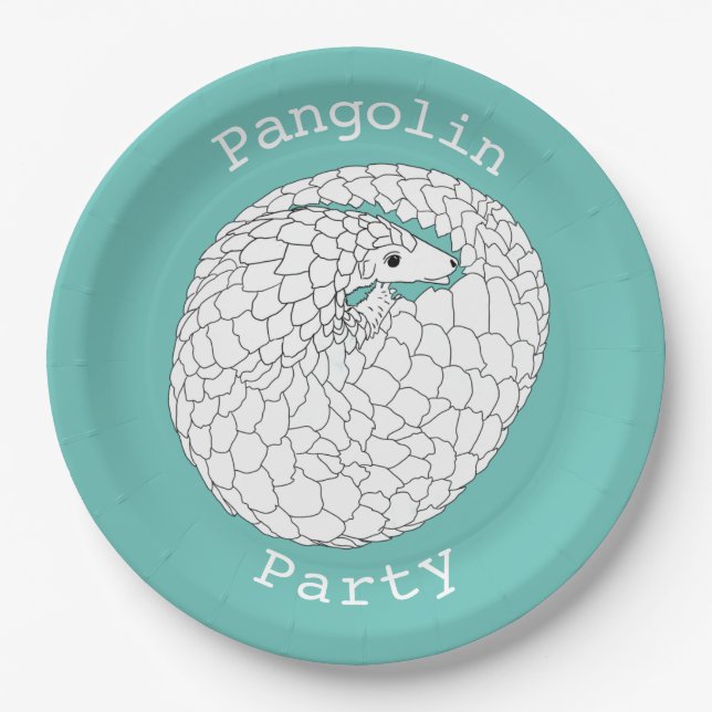Pangolin Party Endangered Animal Activism Green Paper Plates (Front)