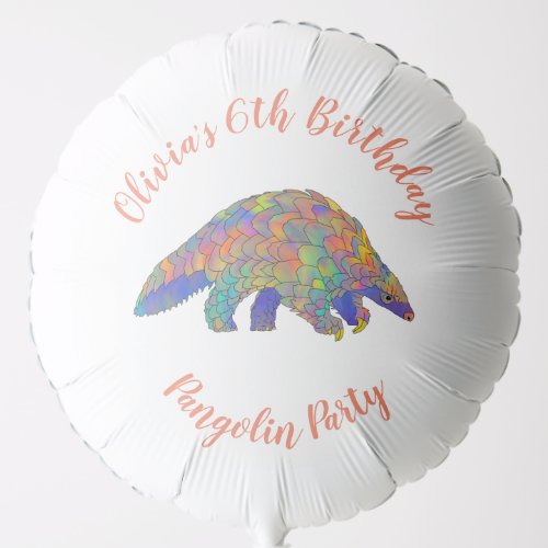 Pangolin Party Girls 6th Birthday Coral Add Name Balloon