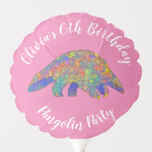 Pangolin Party Girls 6th Birthday Pink Add Name Balloon