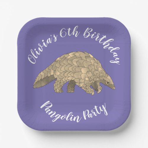 Pangolin Party Girls 6th Birthday Purple Add Name  Paper Plates