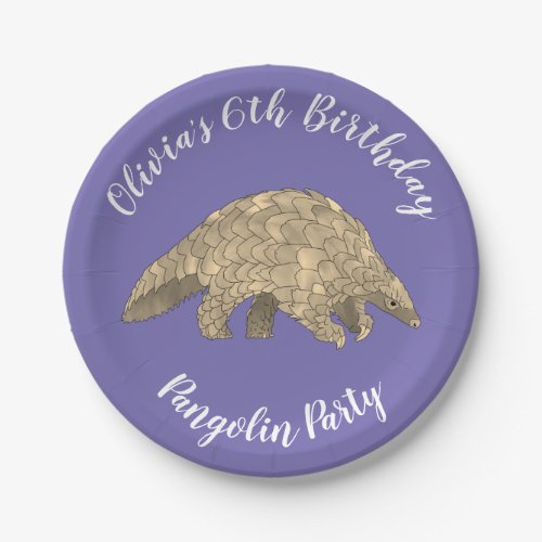 Pangolin Party Girls 6th Birthday Purple Add Name  Paper Plates
