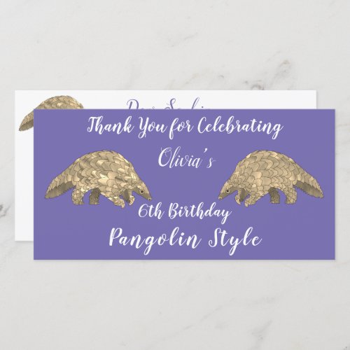 Pangolin Party Girls 6th Birthday Purple Thank You Card