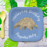 Pangolin Party Kids 6th Birthday Blue Add Name Paper Plates<br><div class="desc">For the child who loves pangolins. This cute pangolin invites animal rights fans to a birthday party. Personalize this Pangolin with the number of the birthday and the name of the party girl or boy and you are all set for a fun packed pangolin themed birthday. All pangolin lovers who...</div>