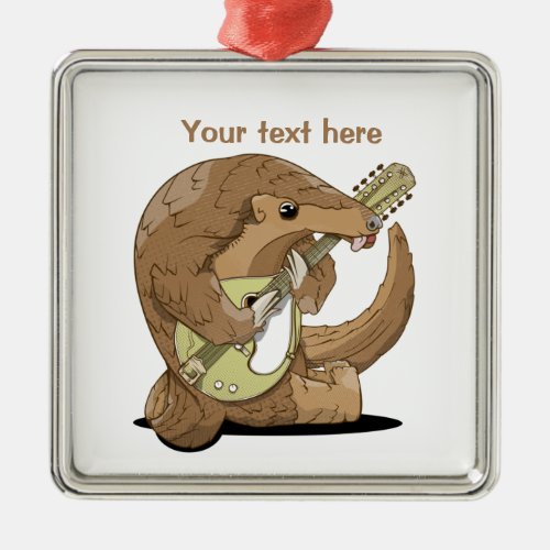 Pangolin playing a mandolin metal ornament