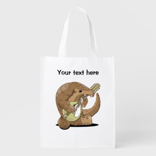 Pangolin playing musical instrument grocery bag