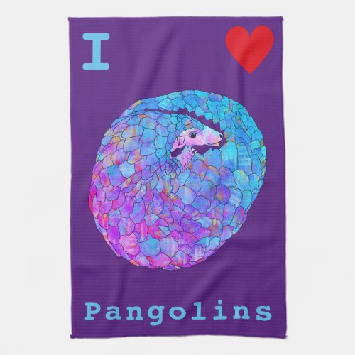 Pangolin Rare adorable Endangered Animal Purple Kitchen Towel