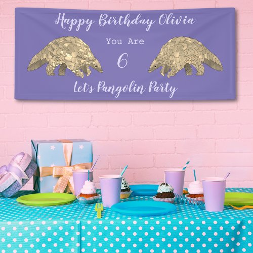 Pangolin Themed Birthday Party Purple Banner