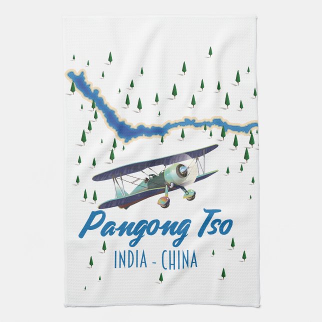 Pangong Tso India China map poster. Kitchen Towel (Vertical)